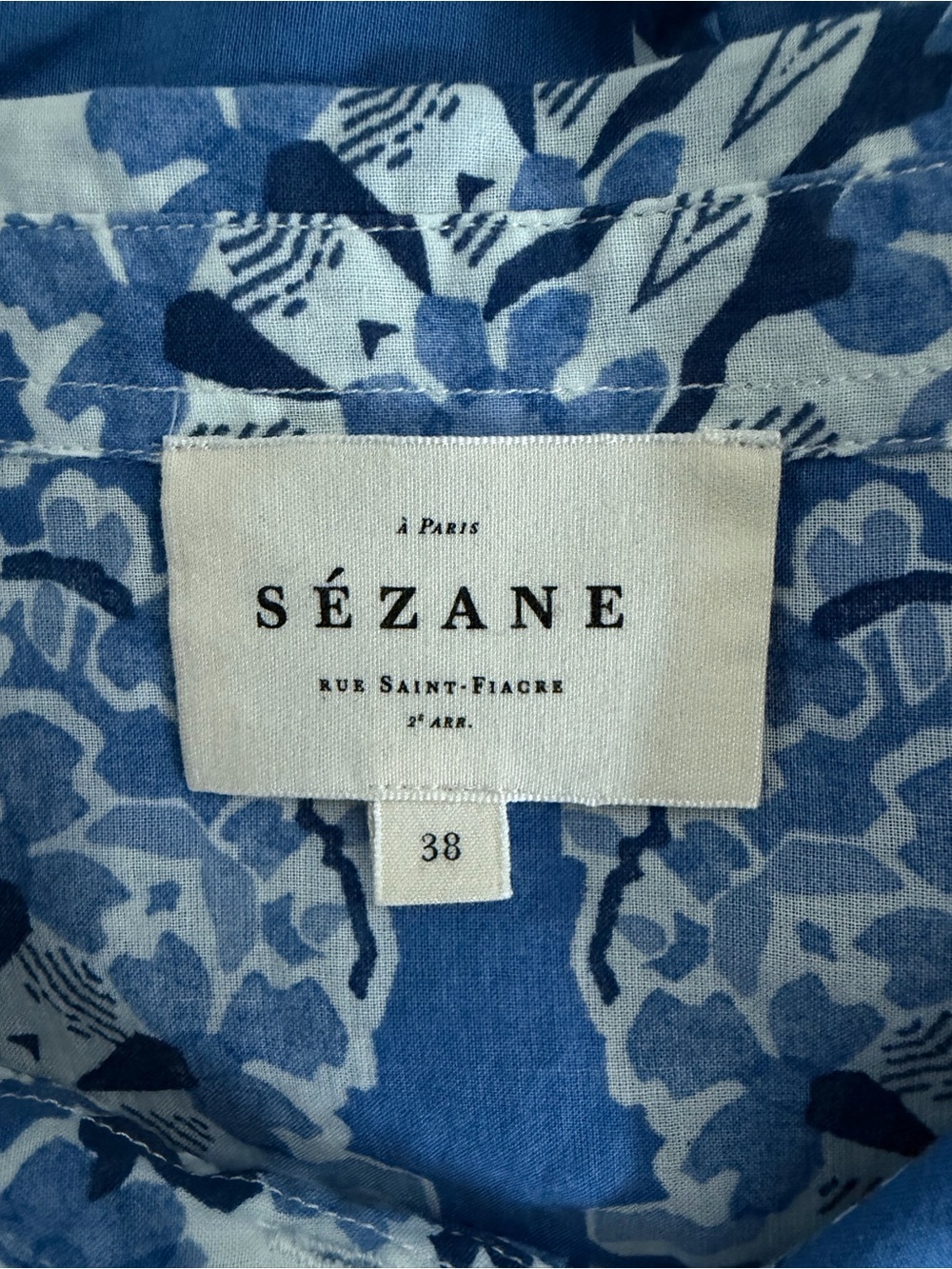 Sezane Floral Pierro Shirt Button Front Printed Cotton Alcazar Blue Size Medium - Picture 3 of 11